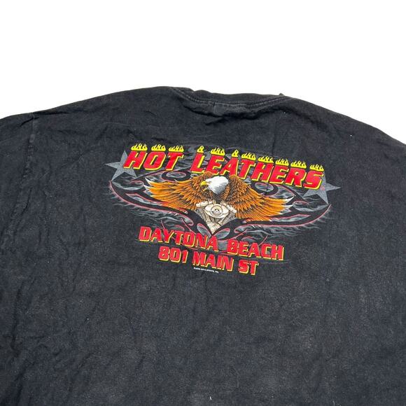Vintage 2006 Hot Leathers Biker Eagle Flames Graphic Tee T-Shirt FLAW Black XL - Picture 5 of 7